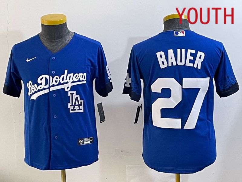 Youth Los Angeles Dodgers #27 Bauer Blue City Edition Nike 2024 MLB Jersey style 11204